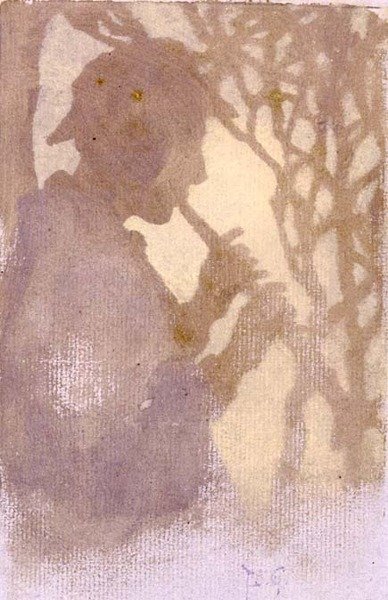 A Woodlander, or Piping to the Never Never Land (watercolor) 作： Thomas Cooper Gotch