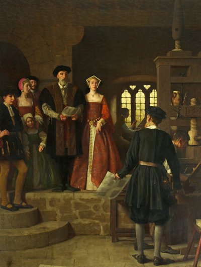 ブリストルに初めて印刷機が設置されたこと 作： Thomas Cooper Gotch