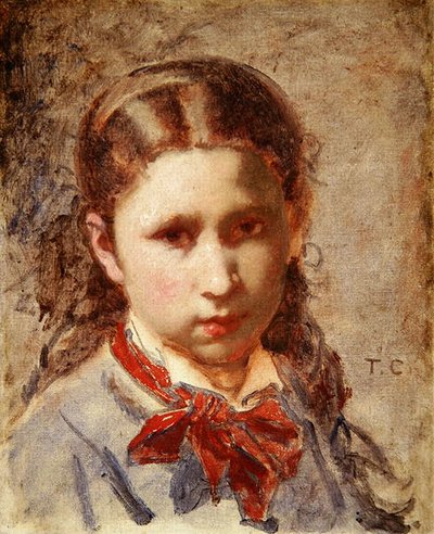 少女の頭（油彩・キャンバス 作： Thomas Couture