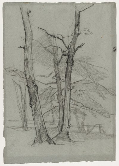 木々のある景観研究c。 1870-1875。 作： Thomas Couture