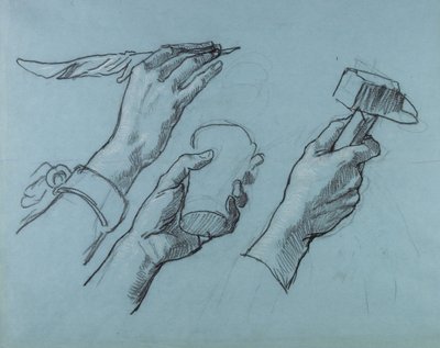 手の3つの研究c。 1876 作： Thomas Couture