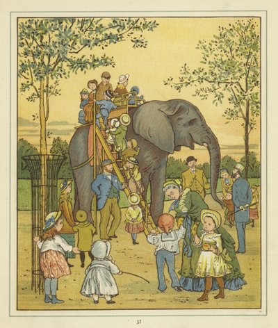 乗り物をしている象の横にあるロンドン動物園の写真のグループ 作： Thomas Crane