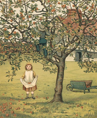 ホームライフ果樹園でりんごを摘む子どもたち 作： Thomas Crane
