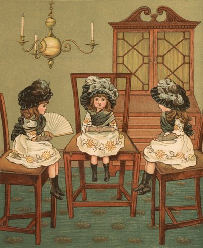 ホームライフ。椅子に座る3人の子供たち 作： Thomas Crane
