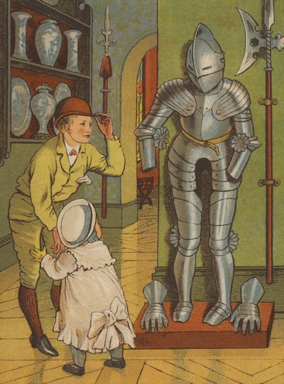 パリ。クリュニー美術館の甲冑姿の男（カラーリトグラフ 作： Thomas Crane