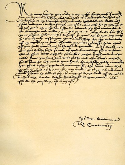 トーマスクランマーからフォードのトーマスクロムウェルへの手紙、1537年8月13日 作： Thomas Cranmer