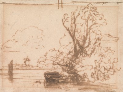 川岸に係留されたボート 作： Thomas Creswick