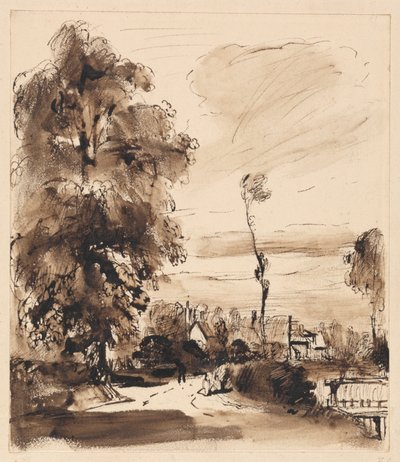 コテージのある田舎道 作： Thomas Creswick
