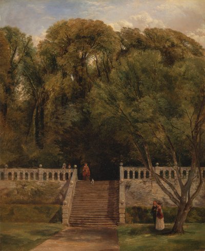 ダービーシャー州ハドン・ホールのテラスにて 作： Thomas Creswick