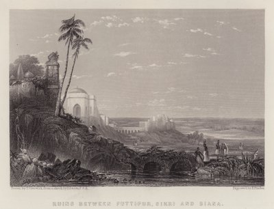 フッティプール、シクリ、ビアナ間の遺跡（カラーリトグラフ 作： Thomas Creswick