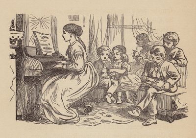 イングランドの家庭（カラー版画） 作： Thomas Dalziel