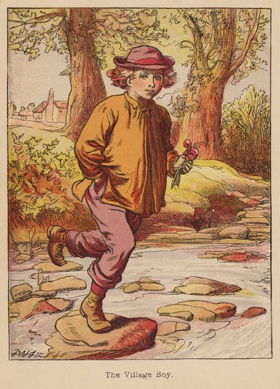 村の少年（カラー版画） 作： Thomas Dalziel