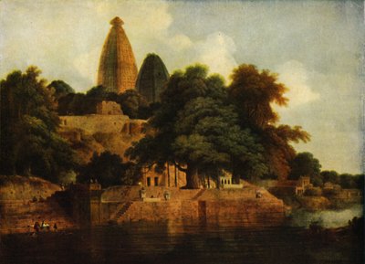 ジュムナのビンドラバンドにあるヒンドゥー寺院、1797年、1922年。 作： Thomas Daniell