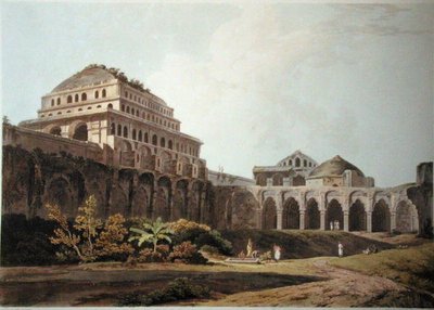 マドゥラの宮殿の一部、1797年発行の「Oriental Scenery」のプレートXIII（カラー・アクアチント） 作： Thomas Daniell