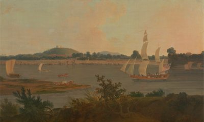モンギール砦を過ぎてガンジス川を下るピナス 作： Thomas Daniell