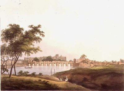ベンガル、ジュオンポアの橋、H.メルケ（fl.1800-20）の彫刻、エドワード・オルム（1774-c.1820）の出版物、1804年（リトグラフ）。 作： Thomas Daniell