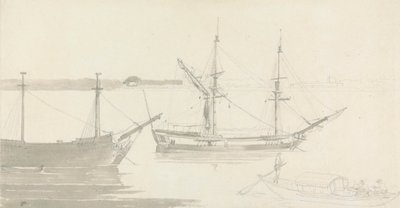 2隻の係留船と漁船 作： Thomas Daniell
