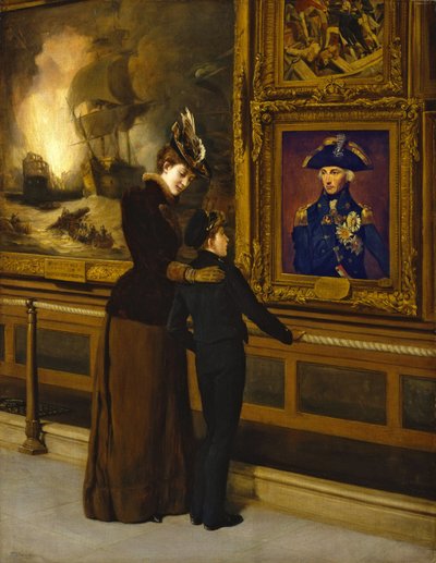 英国の誇りと栄光、レミュエル・アボット作の有名なホレイショ・ネルソン（1748-1805）の肖像画に思いを馳せる英国海軍士官候補生。 作： Thomas Davidson