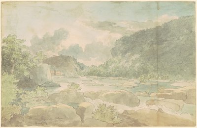 下からのハーパーズフェリー、c.1825-26（紙に水彩でペンとインク） 作： Thomas Doughty