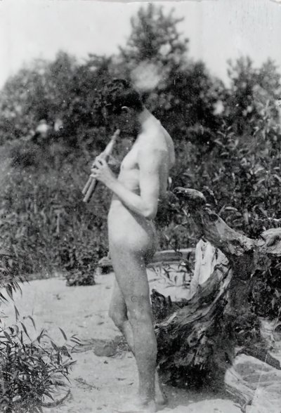 アルカディアのためのスタンディングパイパースタディ、c。 1883年。 作： Thomas Eakins