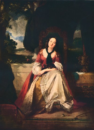 デザインの凝った服の女性、c1846-1900、1937 作： Thomas Faed
