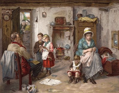 コテージの中の教育委員会（カラーリトグラフ 作： Thomas Faed