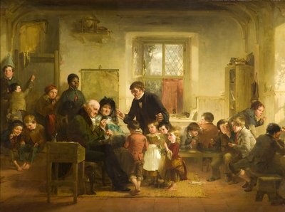 パトロンとパトロン夫人の村の学校への訪問 作： Thomas Faed