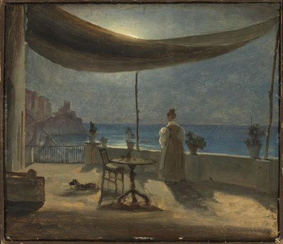 月光のアマルフィのテラス、1834年頃（ボードに取り付けられた紙に油彩） 作： Thomas Fearnley