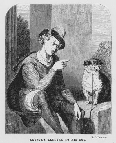 Launces Lecture to his Dog, Two Gentlemen of Verona (e.g. engraving) 作： Thomas Francis (after) Dicksee
