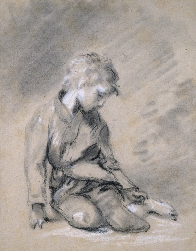 乞食の少年、1780年頃（淡いバフ紙に黒チョークと切り株、白で強調） 作： Thomas Gainsborough