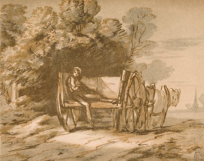 カートを持つ少年。 -ペン＆ウォッシュを使ったスケッチ、18世紀、1906 作： Thomas Gainsborough