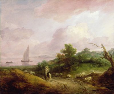 羊飼いと彼の群れのいる沿岸の風景、c.1783-4（キャンバスに油彩） 作： Thomas Gainsborough