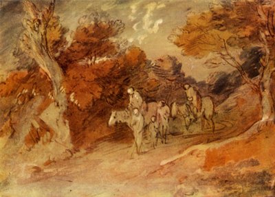 18世紀後半から18世紀のカントリーレーンの人物と馬、1934年。 作： Thomas Gainsborough