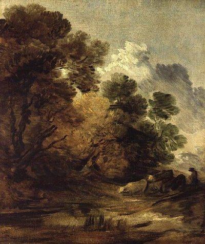 プールに向かって牛を走らせる牧童 作： Thomas Gainsborough