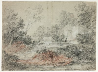 小川沿いの建物のある風景 作： Thomas Gainsborough