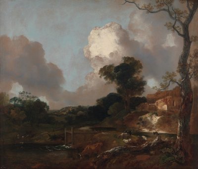 小川と堰のある風景、1750 年から 1753 年。 作： Thomas Gainsborough