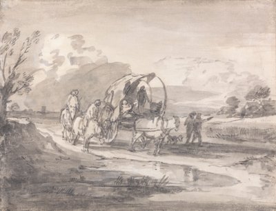 Paisagem Aberta com Cavaleiros e Carroça Coberta 作： Thomas Gainsborough