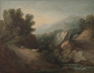 デルとウィアーのいる岩だらけの森の風景、c.1782-83 作： Thomas Gainsborough