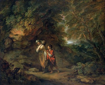 ハガルとイシュマエルのいる岩場の風景（油彩・キャンバス） 作： Thomas Gainsborough