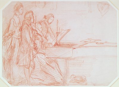 ミュージカルパーティーのグループポートレートの研究、1770年頃（紙に赤いチョーク） 作： Thomas Gainsborough