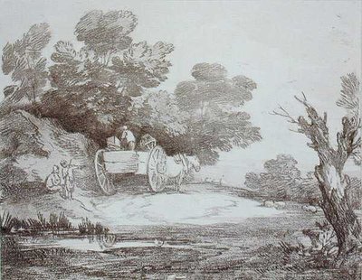 森の風景、田舎の荷車と人物（彫刻） 作： Thomas Gainsborough