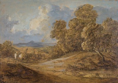 馬に乗った人物がいる樹木が茂った風景、1785-1788。 作： Thomas Gainsborough