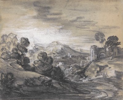城のある樹木が茂った風景 作： Thomas Gainsborough