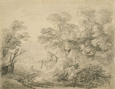 ロバと人物のいる森の風景、1759年頃（紙に黒鉛） 作： Thomas Gainsborough