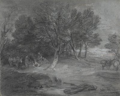 ジプシー野営地のある樹木が茂った風景 作： Thomas Gainsborough