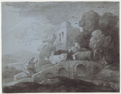 牧夫の運転牛と森の風景（紙にエッチング） 作： Thomas Gainsborough