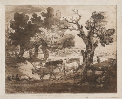 牧夫と牛のいる樹木が茂った風景 作： Thomas Gainsborough