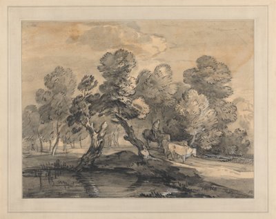 牧夫と牛のいる樹木が茂った風景 作： Thomas Gainsborough