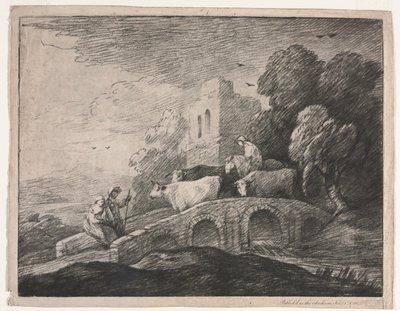 牧夫が牛を運転している樹木が茂った風景 作： Thomas Gainsborough