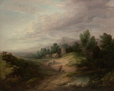 樹木が茂った高地の風景、おそらく1783年。 作： Thomas Gainsborough